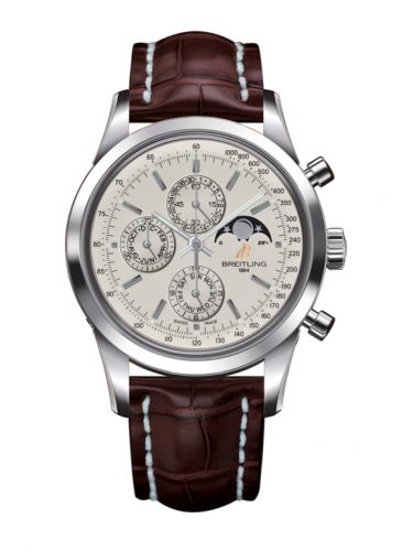 Breitling Transocean Chronograph 1461 Stainless Steel Silver Croco Pin
