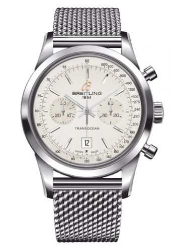 Breitling Transocean Chronograph 38 Silver Milanese