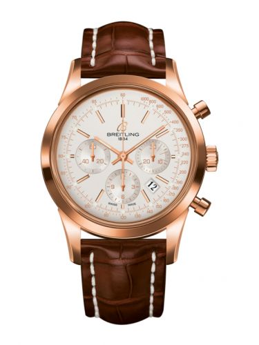 Breitling Transocean Chronograph Red Gold Silver Croco