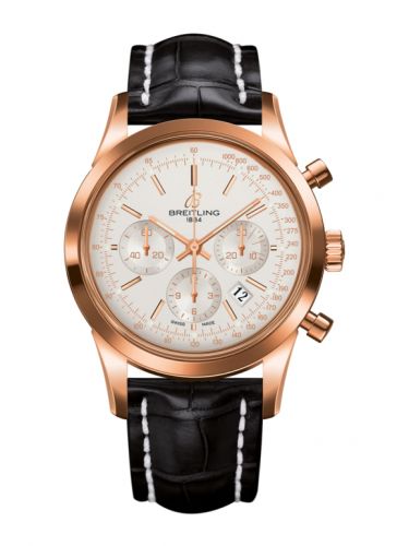 Breitling Transocean Chronograph Red Gold Silver Croco