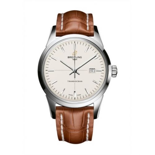 Breitling Transocean Date Stainless Steel Silver Croco Pin