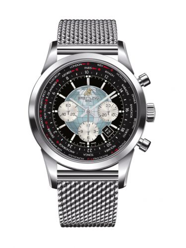 Breitling Transocean Chronograph Unitime Stainless Steel Black Milanese