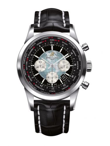 Breitling Transocean Chronograph Unitime Stainless Steel Black Croco