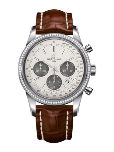 Breitling Transocean Chronograph Stainless Steel Diamond Panda Croco