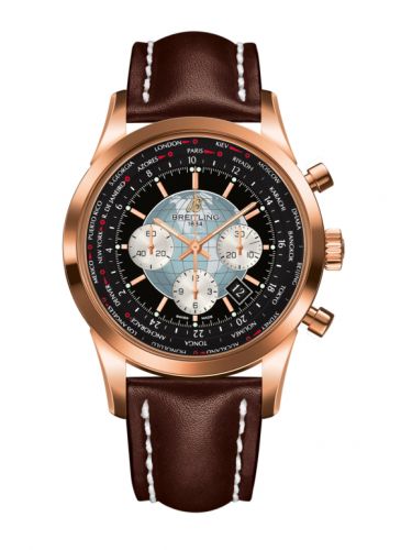 Breitling Transocean Chronograph Unitime Red Gold Black Calf