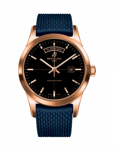 Breitling Transocean Day & Date Red Gold Black Rubber Folding