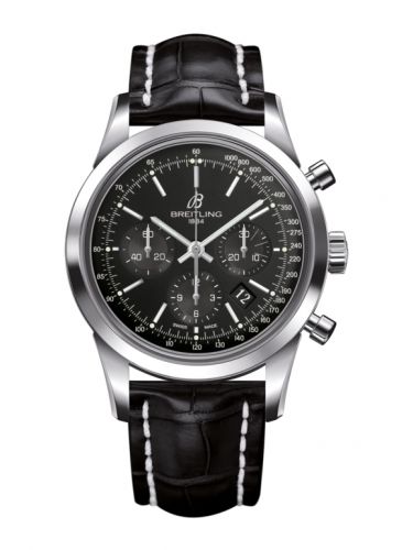 Breitling Transocean Chronograph Stainless Steel Black Croco Pin