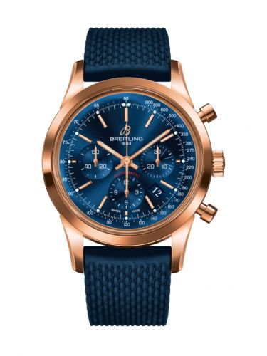 Breitling Transocean Chronograph Red Gold Blue Rubber Aero Classic