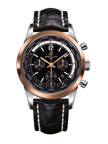 Breitling Transocean Chronograph Unitime Pilot Stainless Steel Red Gold Black Croco