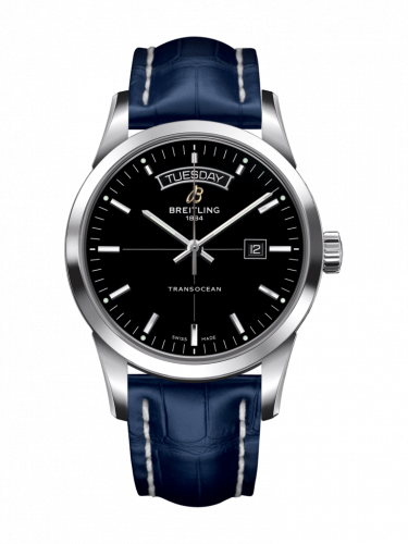 Breitling Transocean Day & Date Stainless Steel Black Croco Pin