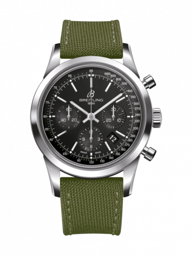 Breitling Transocean Chronograph Stainless Steel Black Military Pin