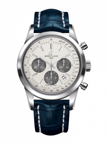 Breitling Transocean Chronograph Stainless Steel Panda Croco Pin