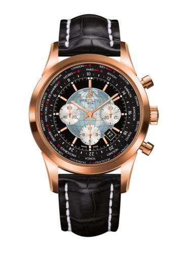 Breitling Transocean Chronograph Unitime Red Gold Black Croco