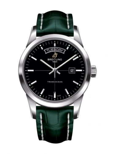 Breitling Transocean Day & Date Stainless Steel Black Croco Pin