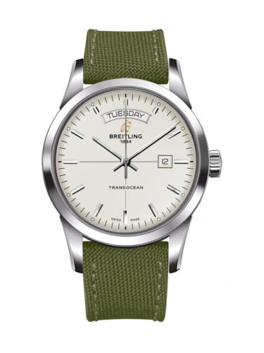 Breitling Transocean Day & Date Stainless Steel Silver Military Pin