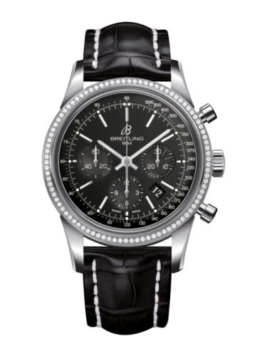 Breitling Transocean Chronograph Stainless Steel Diamond Black Croco