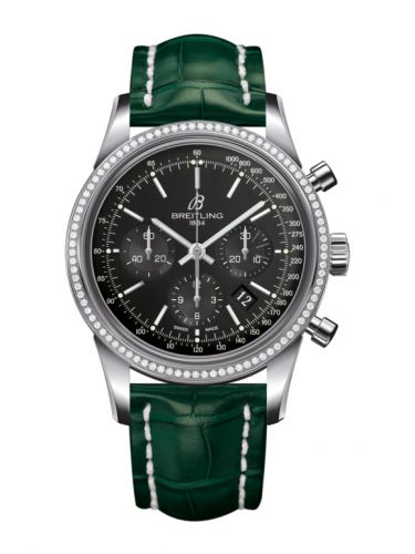 Breitling Transocean Chronograph Stainless Steel Diamond Black Croco