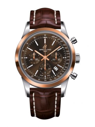 Breitling Transocean Chronograph Stainless Steel Red Gold Brown Croco