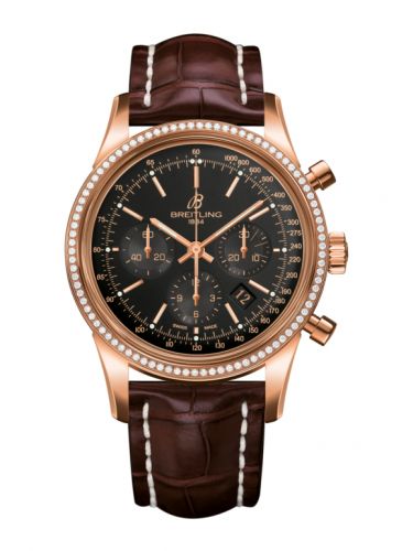 Breitling Transocean Chronograph Red Gold Diamond Black Croco