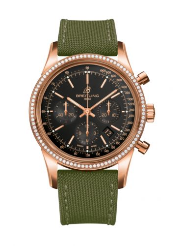 Breitling Transocean Chronograph Red Gold Diamond Black Military