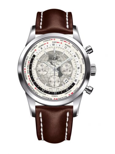 Breitling Transocean Chronograph Unitime Stainless Steel Silver Calf