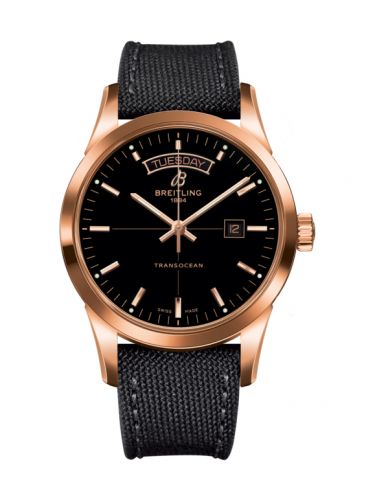 Breitling Transocean Day & Date Red Gold Black Military Pin
