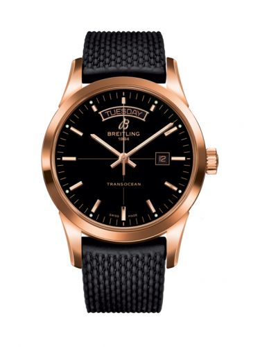 Breitling Transocean Day & Date Red Gold Black Rubber Folding