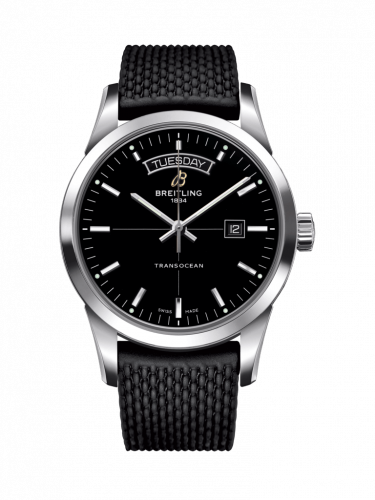 Breitling Transocean Day & Date Stainless Steel Black Rubber Folding