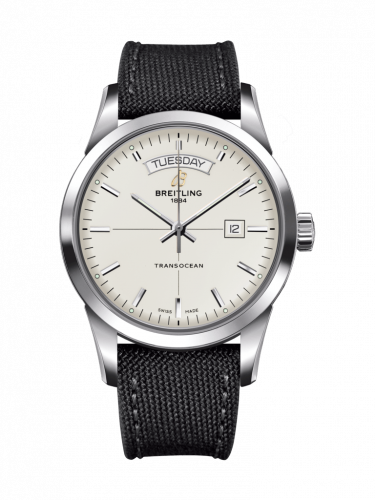 Breitling Transocean Day & Date Stainless Steel Silver Military Pin