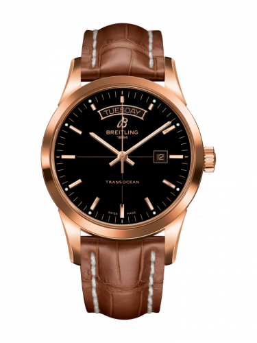 Breitling Transocean Day & Date Red Gold Black Croco Pin