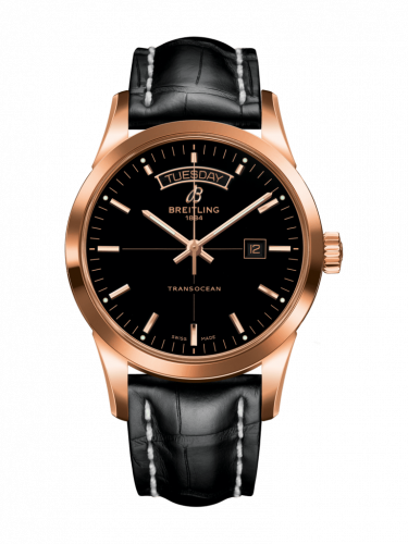 Breitling Transocean Day & Date Red Gold Black Croco Folding
