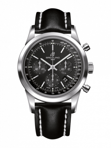 Breitling Transocean Chronograph Stainless Steel Black Calf Folding