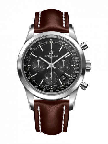 Breitling Transocean Chronograph Stainless Steel Black Calf Pin