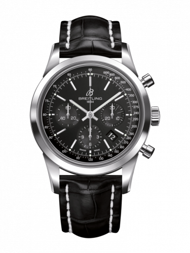 Breitling Transocean Chronograph Stainless Steel Black Croco Folding