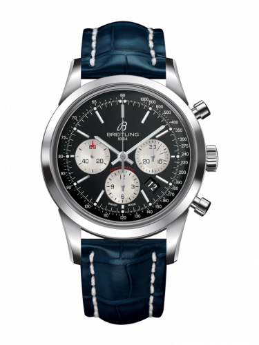 Breitling Transocean Chronograph Stainless Steel Reverse Panda Croco Folding