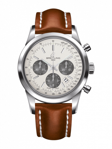 Breitling Transocean Chronograph Stainless Steel Panda Calf Folding