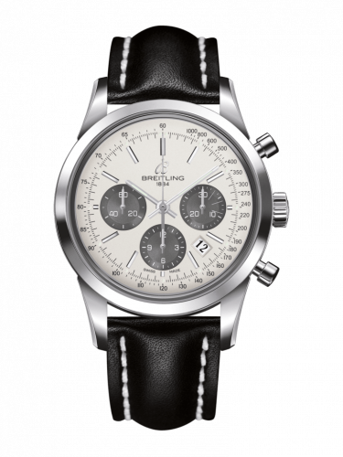 Breitling Transocean Chronograph Stainless Steel Panda Calf Folding