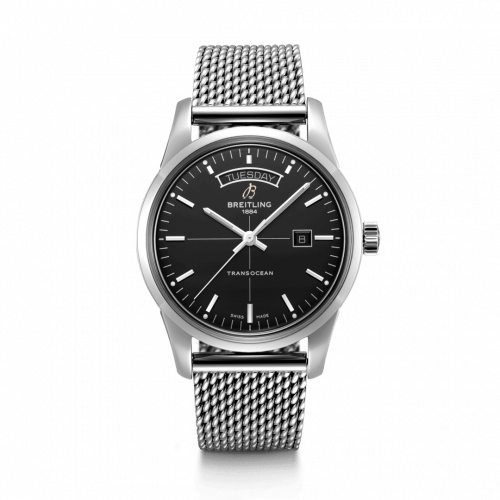 Breitling Transocean Day & Date Stainless Steel Black Milanese