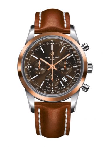 Breitling Transocean Chronograph Stainless Steel Red Gold Brown Calf