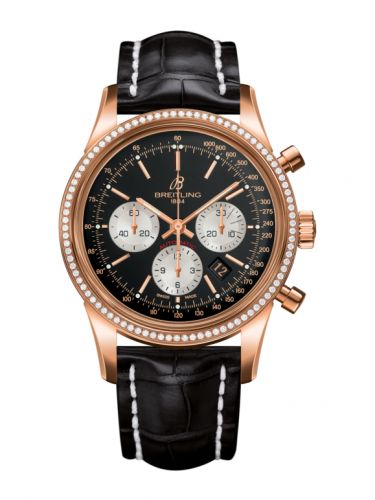 Breitling Transocean Chronograph Red Gold Diamond Reverse Panda Croco