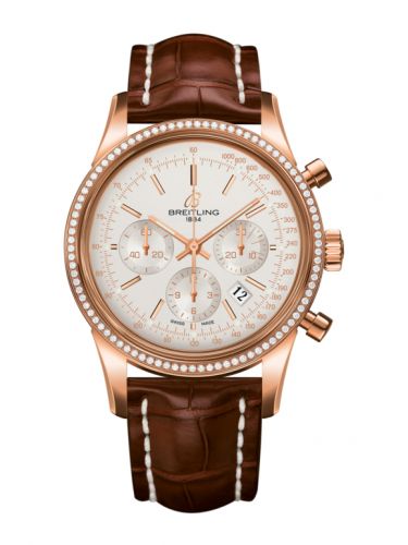 Breitling Transocean Chronograph Red Gold Diamond Silver Croco