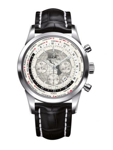 Breitling Transocean Chronograph Unitime Stainless Steel Silver Croco