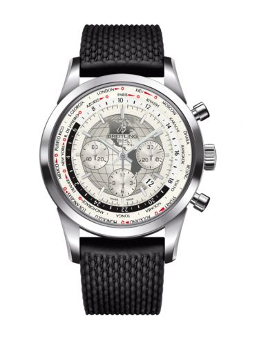 Breitling Transocean Chronograph Unitime Stainless Steel Silver Rubber