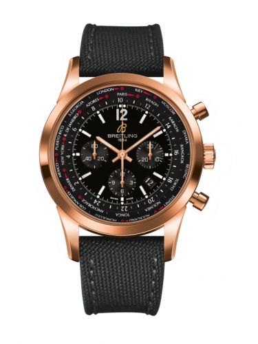 Breitling Transocean Chronograph Unitime Pilot Red Gold Black Military