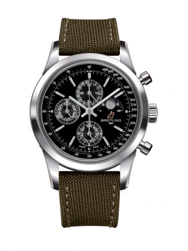 Breitling Transocean Chronograph 1461 Stainless Steel Black Military Pin