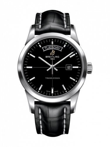 Breitling Transocean Day & Date Stainless Steel Black Croco Folding