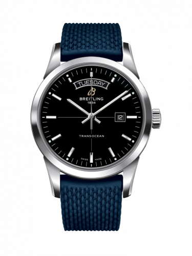 Breitling Transocean Day & Date Stainless Steel Black Rubber Folding