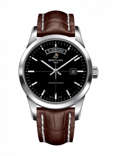 Breitling Transocean Day & Date Stainless Steel Black Croco Pin