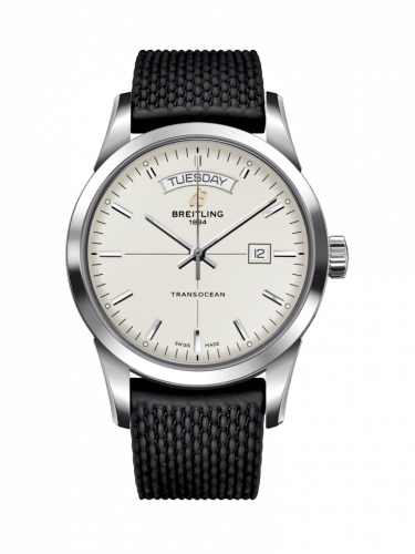 Breitling Transocean Day & Date Stainless Steel Silver Rubber Folding