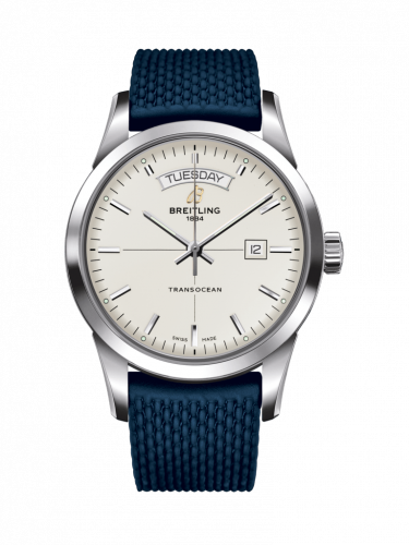 Breitling Transocean Day & Date Stainless Steel Silver Rubber Folding